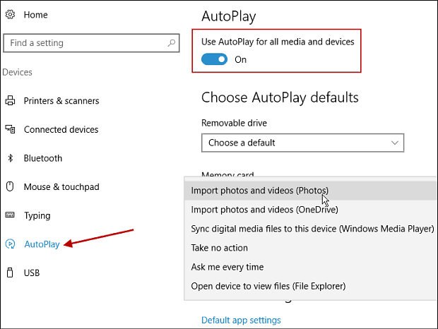 Gerenciar a reprodução automática na atualização de aniversário do Windows 10