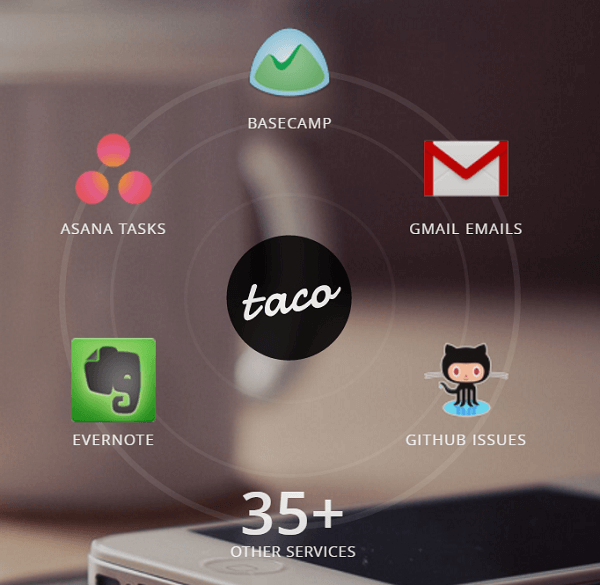 Conecte todos os seus serviços ao aplicativo Taco.