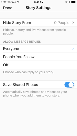 Verifique as configurações do Instagram Story antes de ir ao vivo.