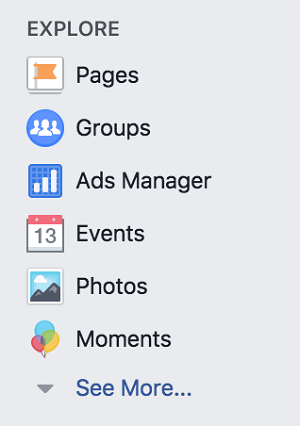 Acesse Grupos do Facebook na seção Explorar do seu perfil pessoal do Facebook.