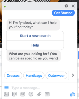 Este bot de bate-papo do Facebook Messenger ajuda os clientes a encontrar roupas para comprar.