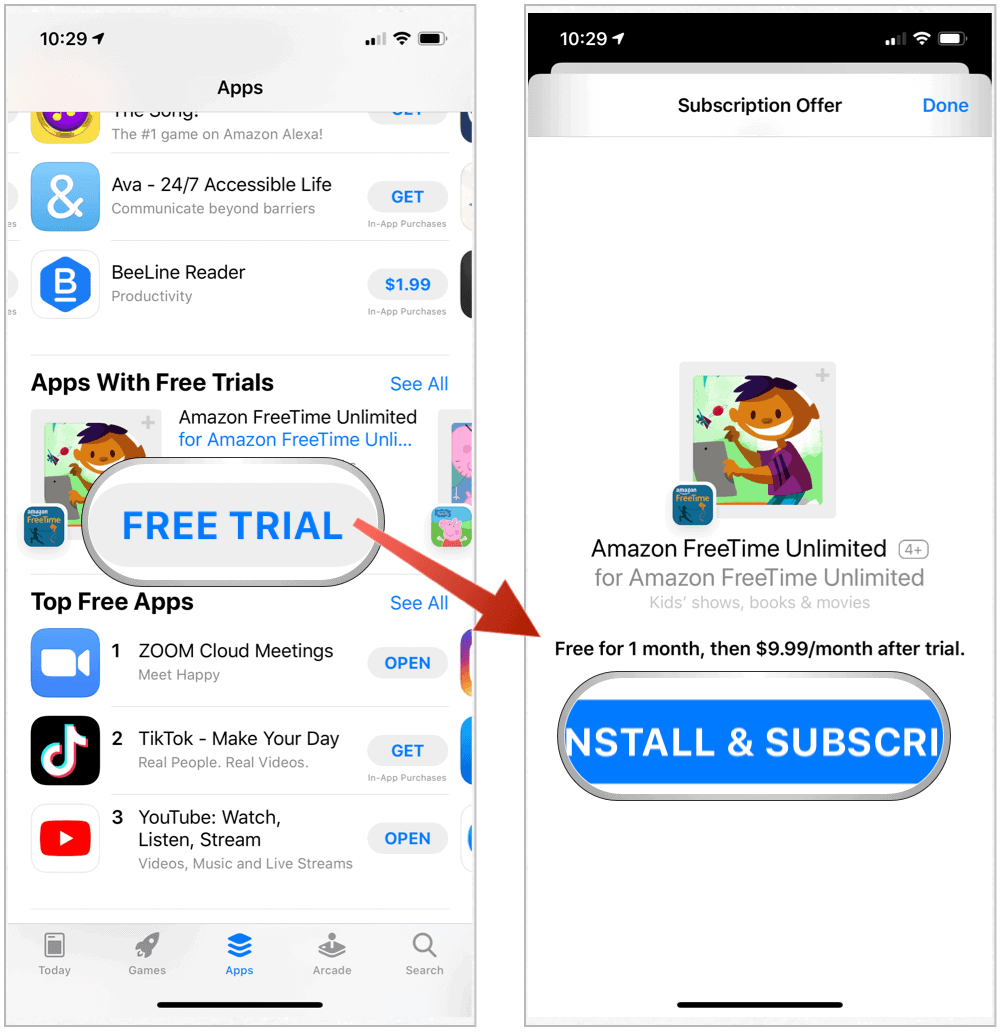 Termos de avaliação gratuita da App Store