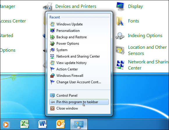 Painel de controle do Windows 7