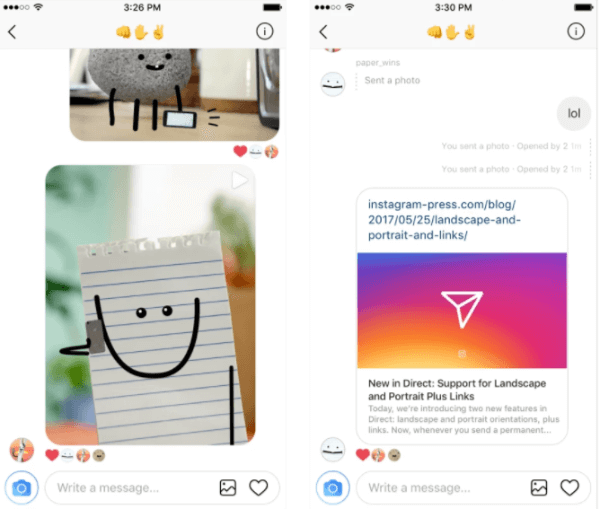  O Instagram adicionou suporte para links da web no Direct e agora permite que os usuários selecionem orientações de paisagem e retrato para uma imagem