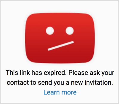 O link de convite do YouTube expirou
