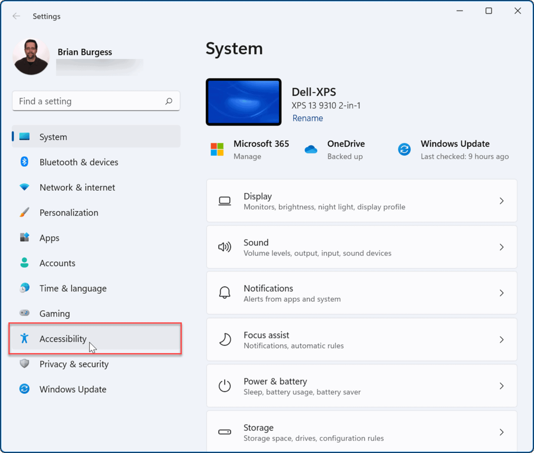 Acessibilidade das configurações do Windows 11