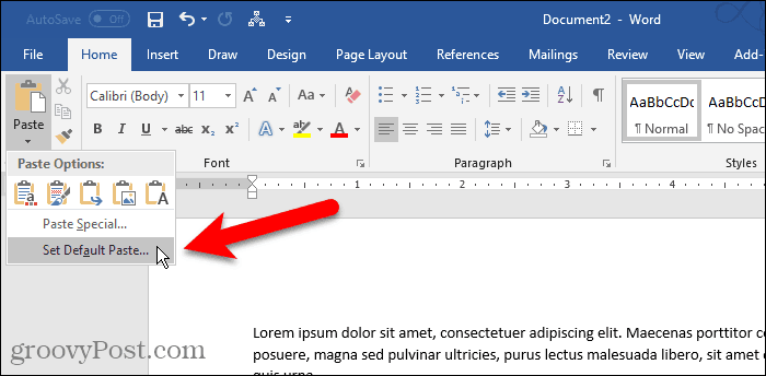 Clique em Colar e selecione Definir pasta padrão