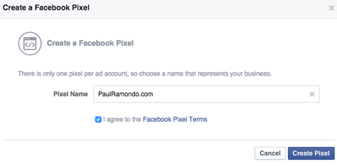 nomeando um pixel do Facebook