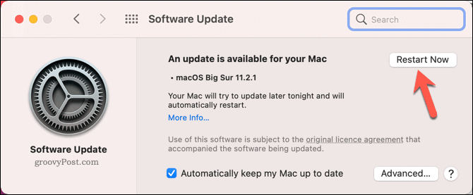 Reiniciar um Mac para iniciar uma atualização do sistema