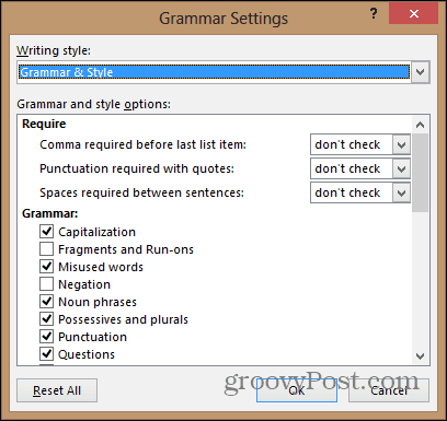word 2013 configurar menu de configurações gramaticais