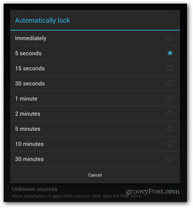 A tela de bloqueio do Goggle Nexus 7 bloqueia automaticamente o intervalo