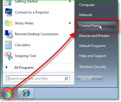 Clique no menu Iniciar Orb e clique no painel de controle No Windows 7