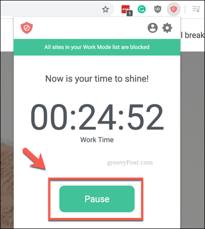 Pausando um timer de trabalho do BlockSite