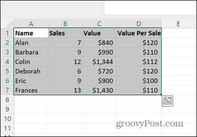 excel todas as células selecionadas