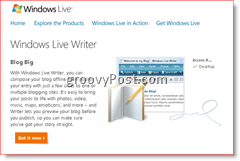 Página de Download do Windows Live Writer 2008