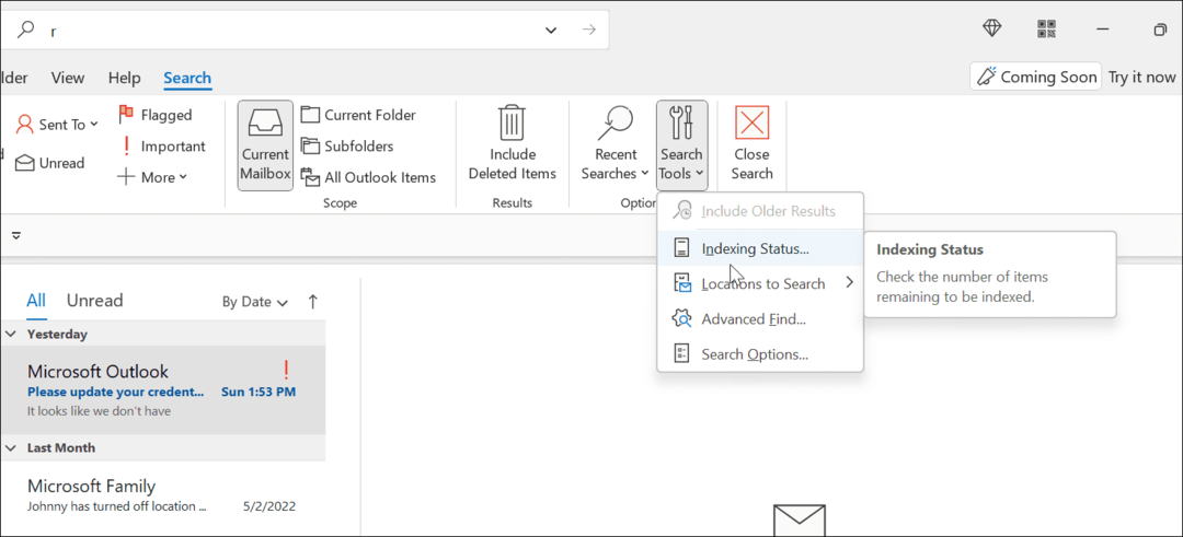 Pesquisa do Outlook do Windows 11 não está funcionando