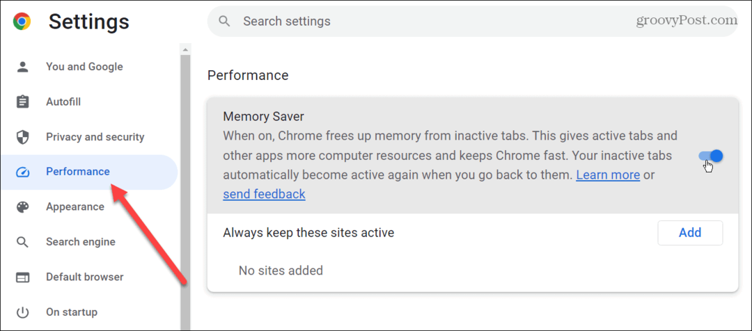 Ativar guias de economia de memória no Google Chrome