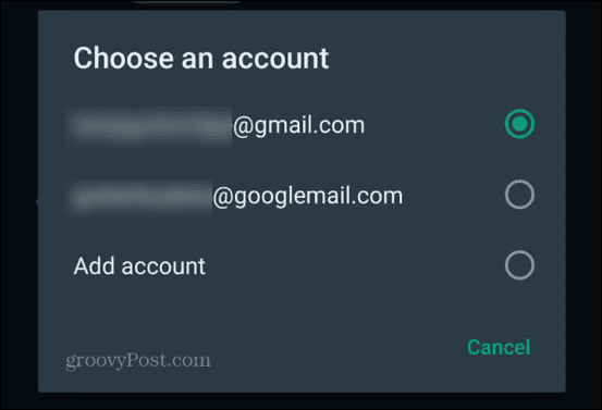 whatsapp escolher conta do gmail
