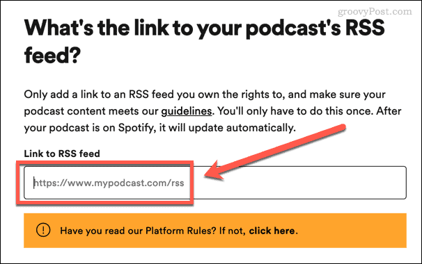 insira seu feed rss de podcast no spotify