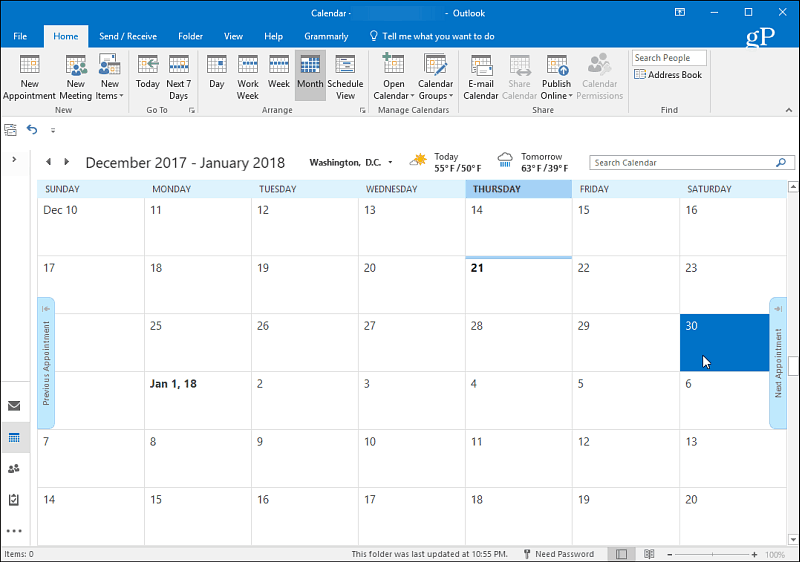 1 Calendário do Outlook
