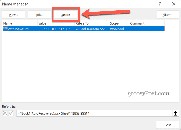 excel excluir intervalo nomeado