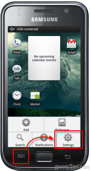 configurações do android botão de menu samsung galaxy