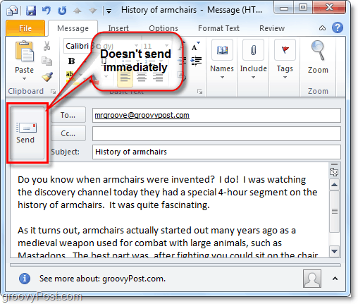 enviar um email no Outlook 2010 não significa que ele seja entregue imediatamente