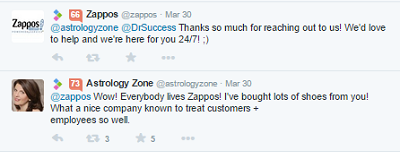 tweet de reputação da zappos