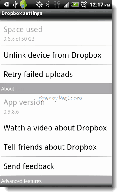 Desinstalar o Android Dropbox