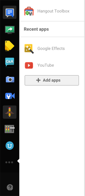 imagem do painel de controle esquerdo do Google + hangouts