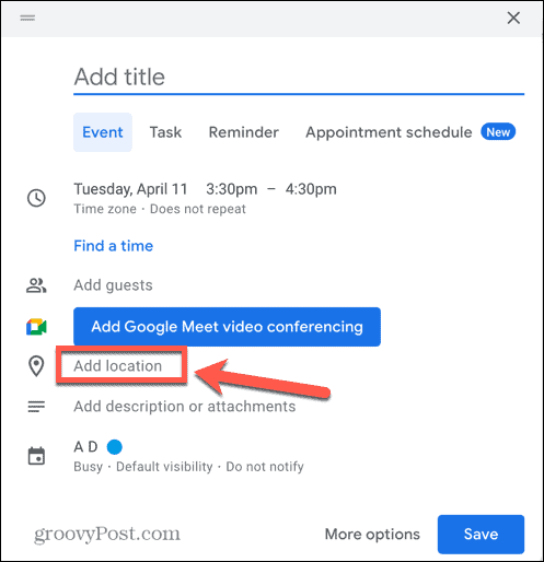 calendário do google adicionar local