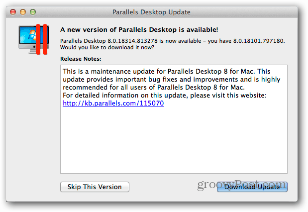 Download da atualização do Parallels Desktop
