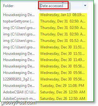 Data de uso da captura de tela do Windows 7 acessada na pesquisa.
