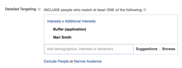 Configure opções de segmentação específicas no Facebook Ads Manager.
