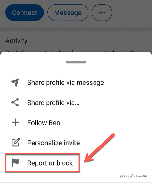 Denunciar ou bloquear um usuário no LinkedIn