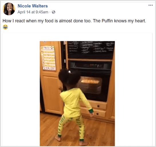 Nicole Walters postou um vídeo no Facebook de sua filha dançando em frente ao forno de pijama enquanto espera a comida terminar de cozinhar.