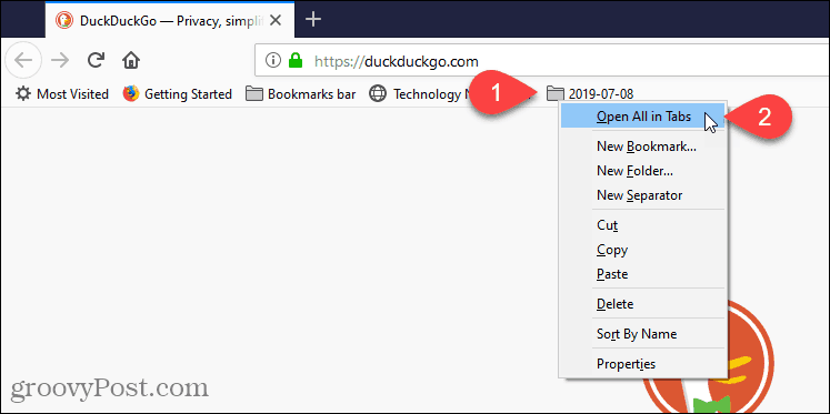 Escolha Abrir tudo em guias no Firefox