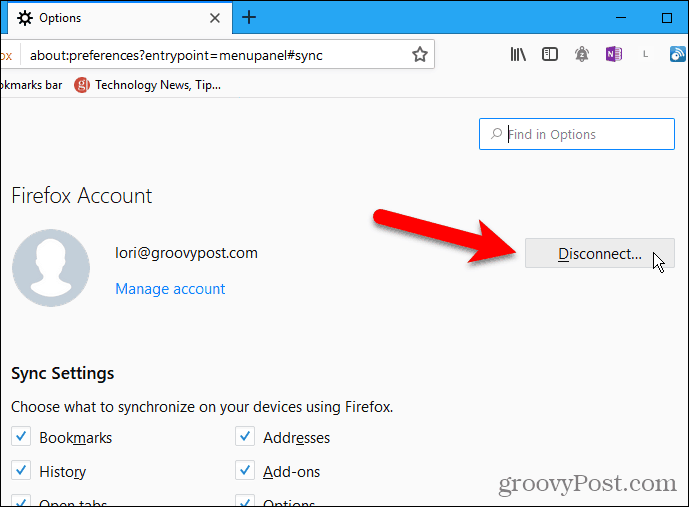 Clique em Desconectar no Firefox para Windows