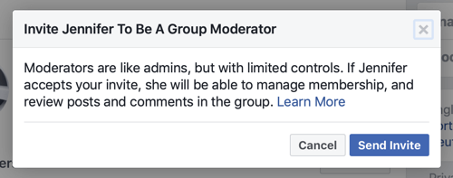 Como melhorar sua comunidade de grupo no Facebook, exemplo da mensagem do Facebook quando um membro é selecionado para ser moderador do grupo