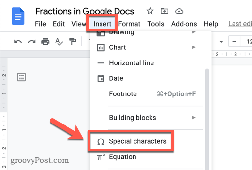 Inserindo caracteres especiais no Google Docs