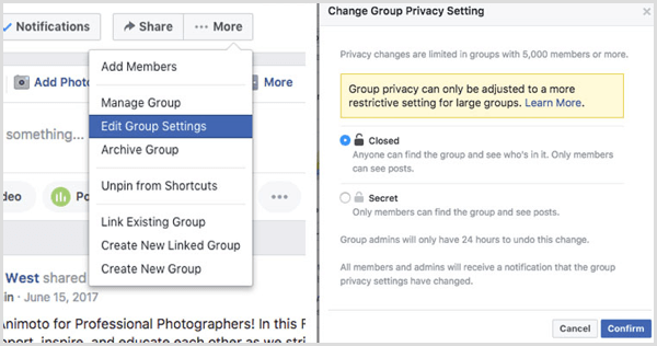 Grupo do Facebook altera configuração de privacidade