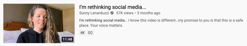 exemplo de vídeo do youtube por @sunnylenarduzzi de 'estou repensando a mídia social…'