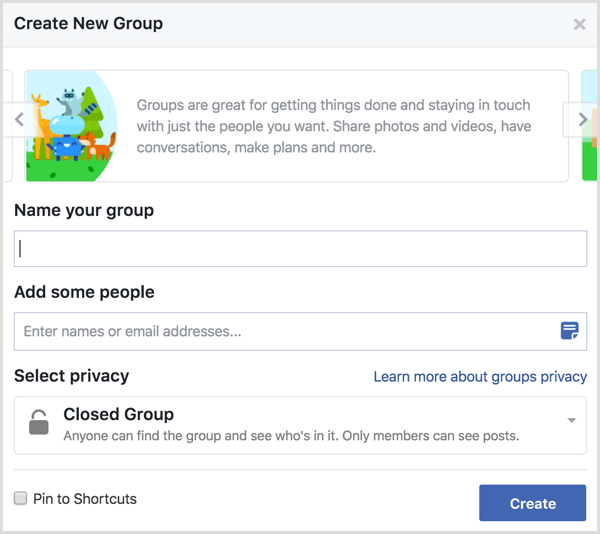 Facebook criar novo grupo