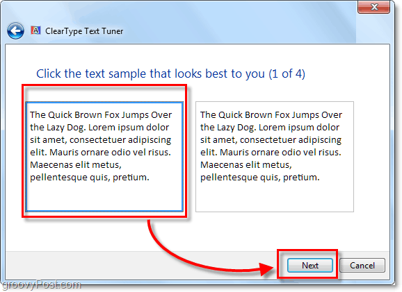 Etapa 1 da calibração do clearType no Windows 7