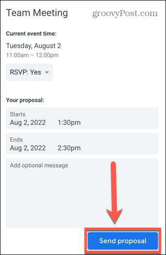 google calendar enviar proposta