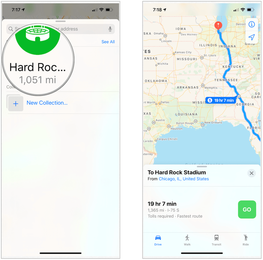 Rota do Apple Maps para os favoritos