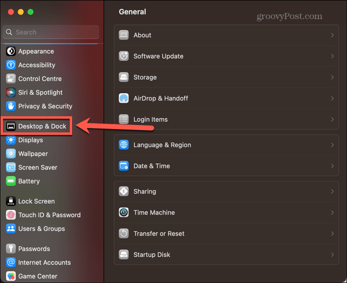 configurações de desktop e dock do mac