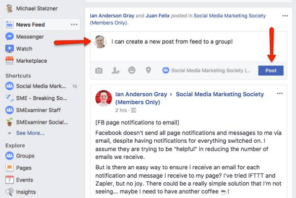 O Facebook agora permite que os usuários postem diretamente nos Grupos do Feed de notícias.