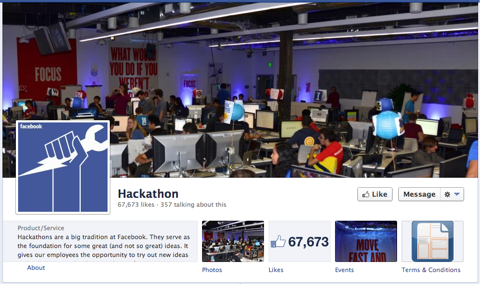 página hackathon do facebook