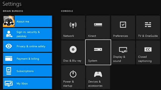 Configurações do Xbox One